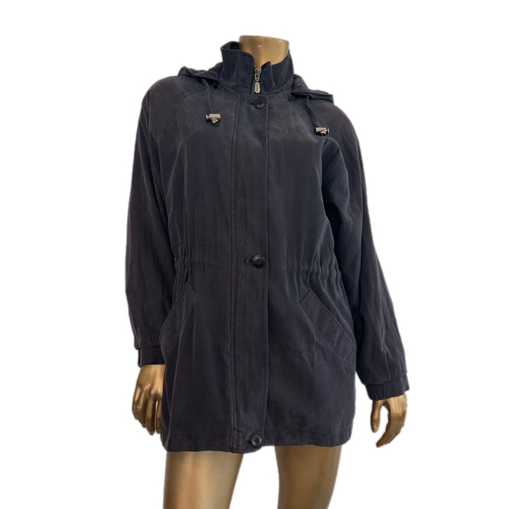 Y2K London Fog Slate Greyish blue Hooded Utility Jacket size M petite